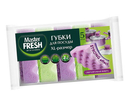 Master FRESH Губки д/мытья посуды XL-размер STRONG effect, 5шт (36шт)