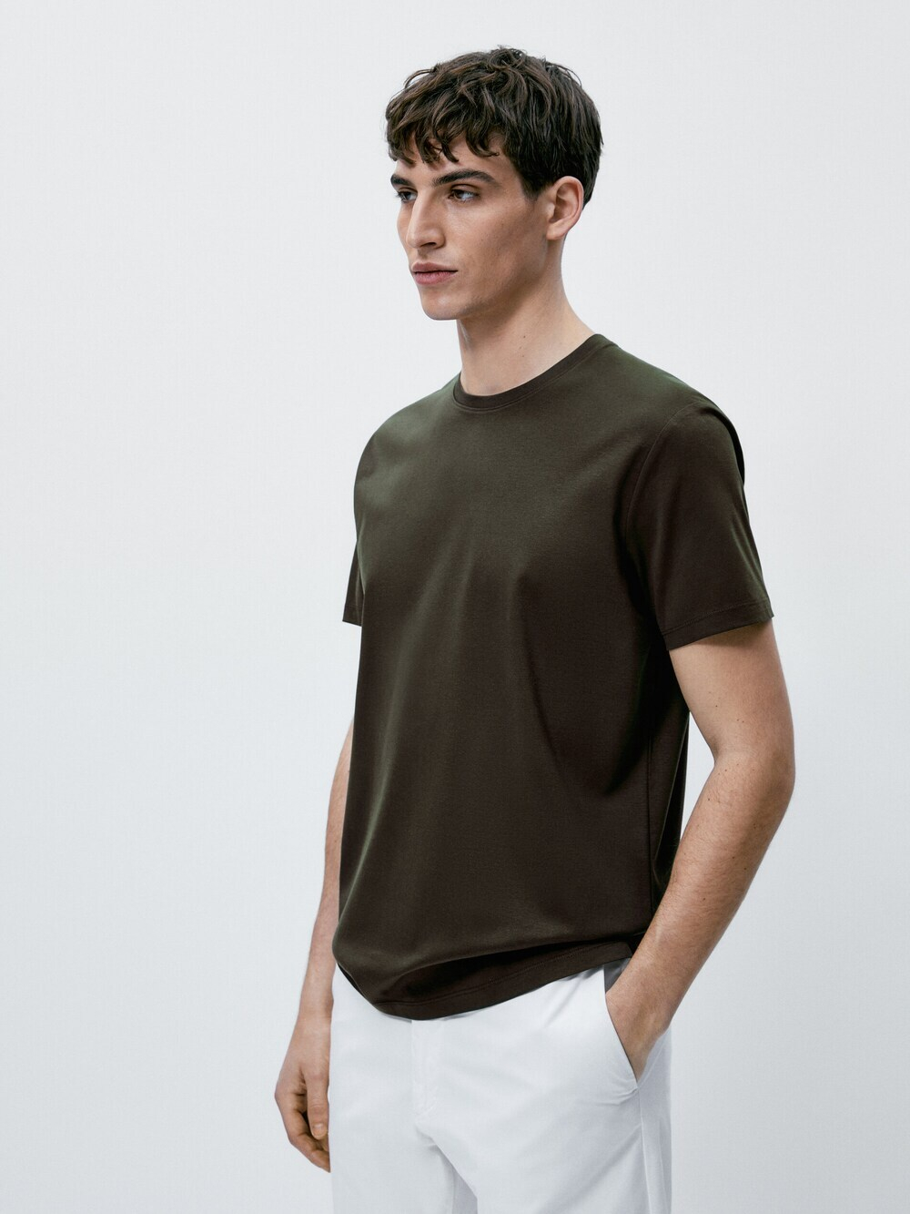 MASSIMO DUTTI Футболка из рельефного хлопка, хаки