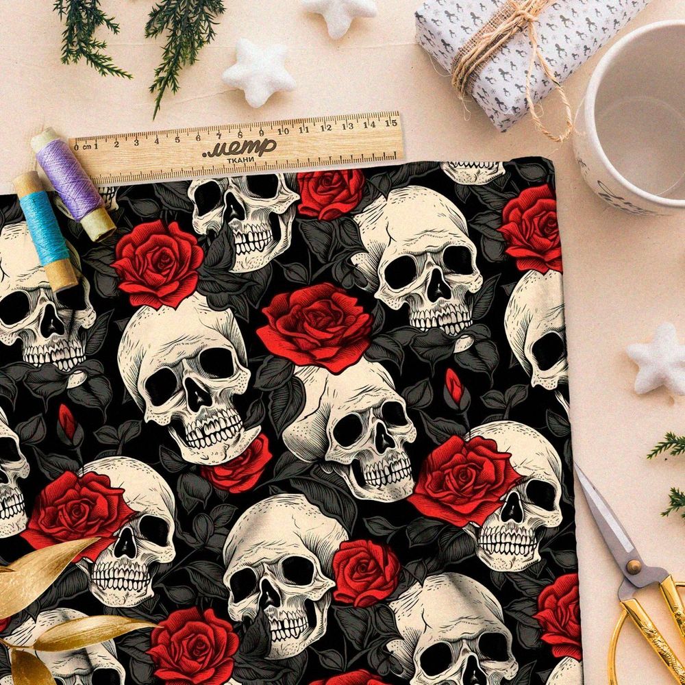 Ткань премиум бифлекс черепа на черном