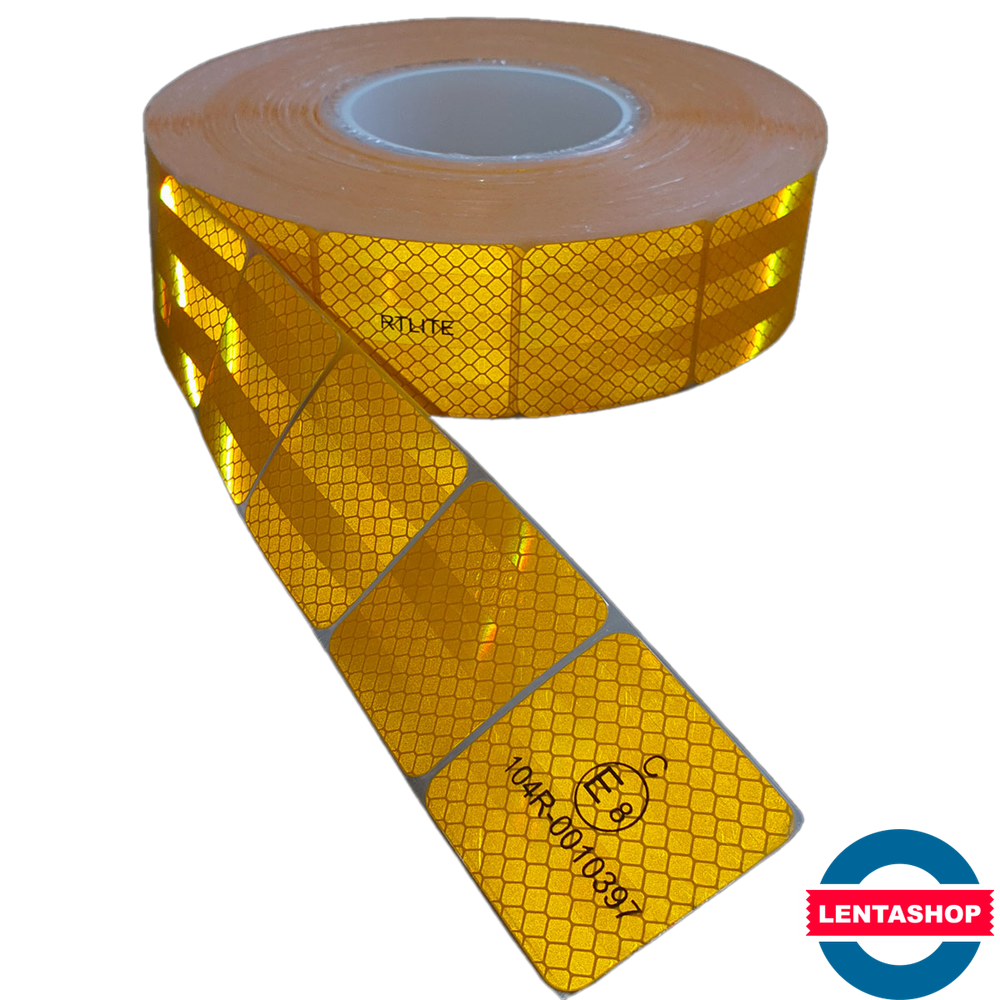 Жёлтая сегментированная светоотражающая лента 104R для контурной маркировки 50 мм х 50 м