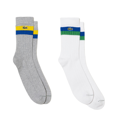 Носки теннисные Lacoste Unisex High-Cut Striped Ribbed Cotton Socks 2P - white/grey