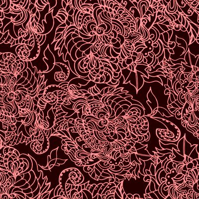 Ажурный розовый орнамент на темном фоне.