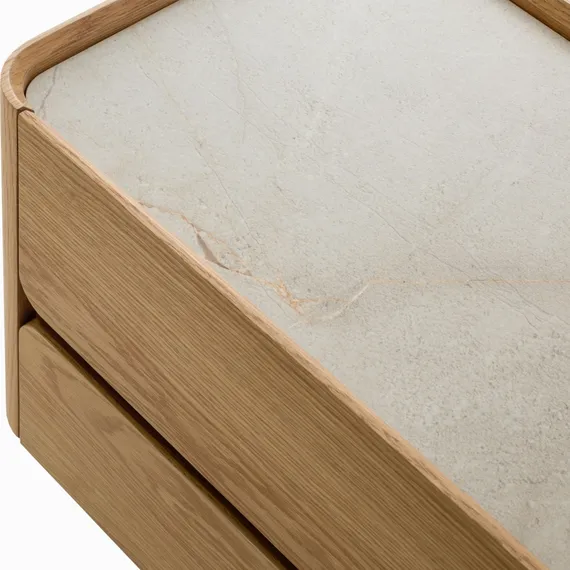 Прикроватная тумбочка Velto с 2 ящиками, светлый дуб, керамика