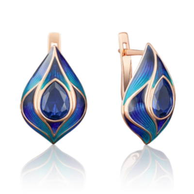 Серьги с английским замком из красного золота c фианитом и эмалью Артикул: 02-3718-00-404-1110-25