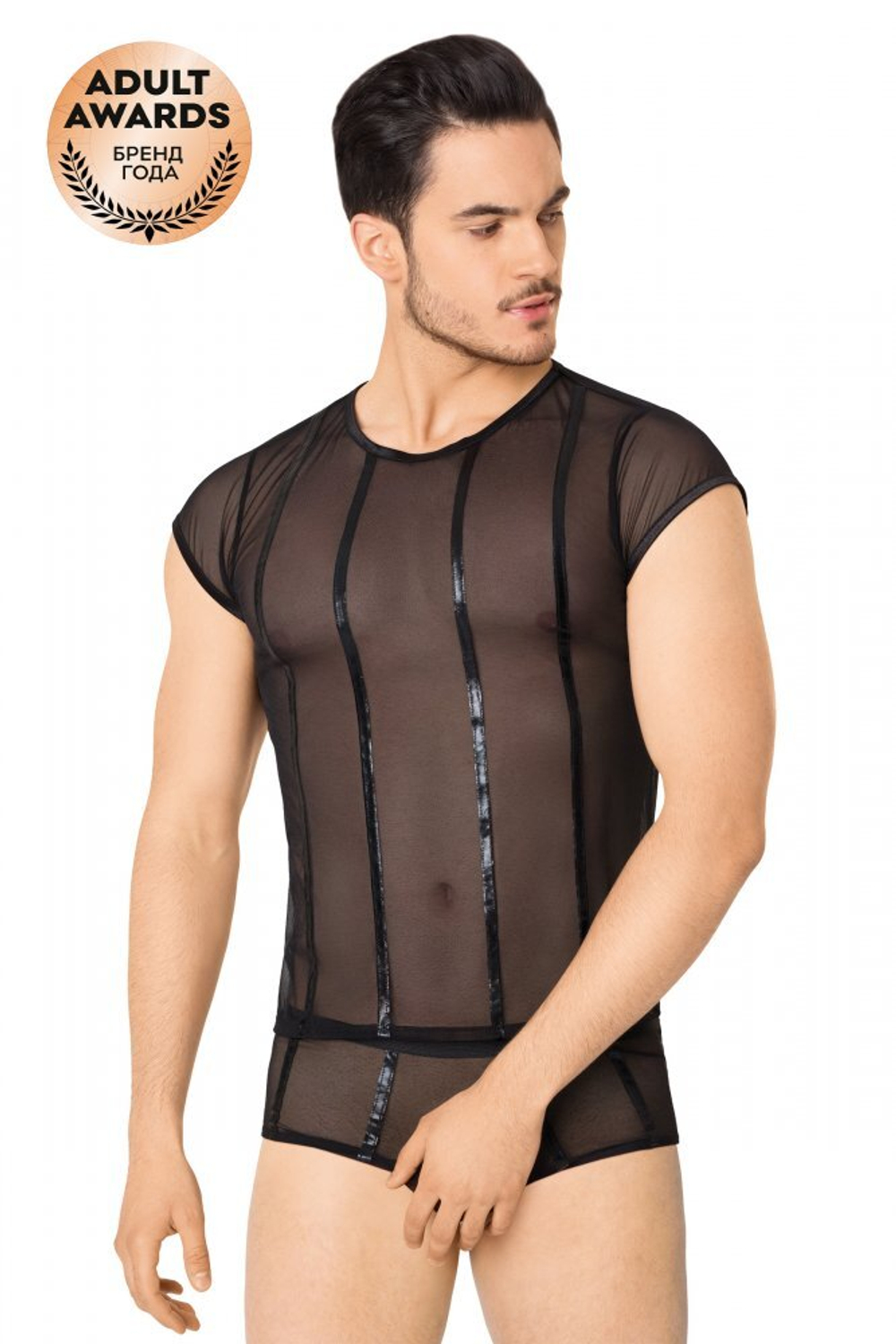 Костюм-сетка с полосками мужской майка, шорты черный M/L