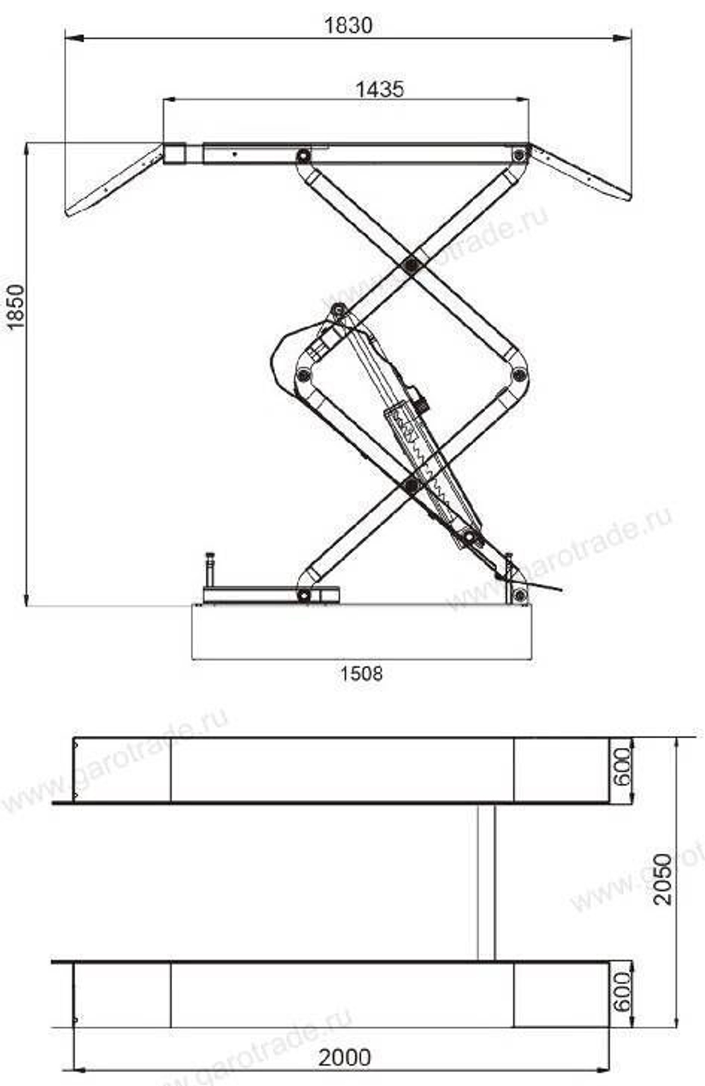 Подъемник ножничный короткий г/п 3000 кг напольный KRW3FS/220_grey