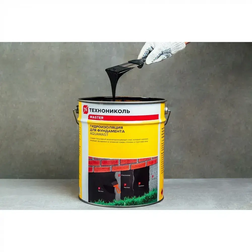 Мастика битумная гидроизоляционная AquaMast (18кг) ТехноНИКОЛЬ для фундамента
