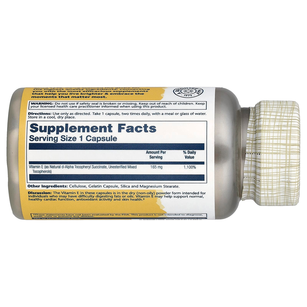 Solaray, Витамин E в сухой форме, 165 мг, 100 капсул
