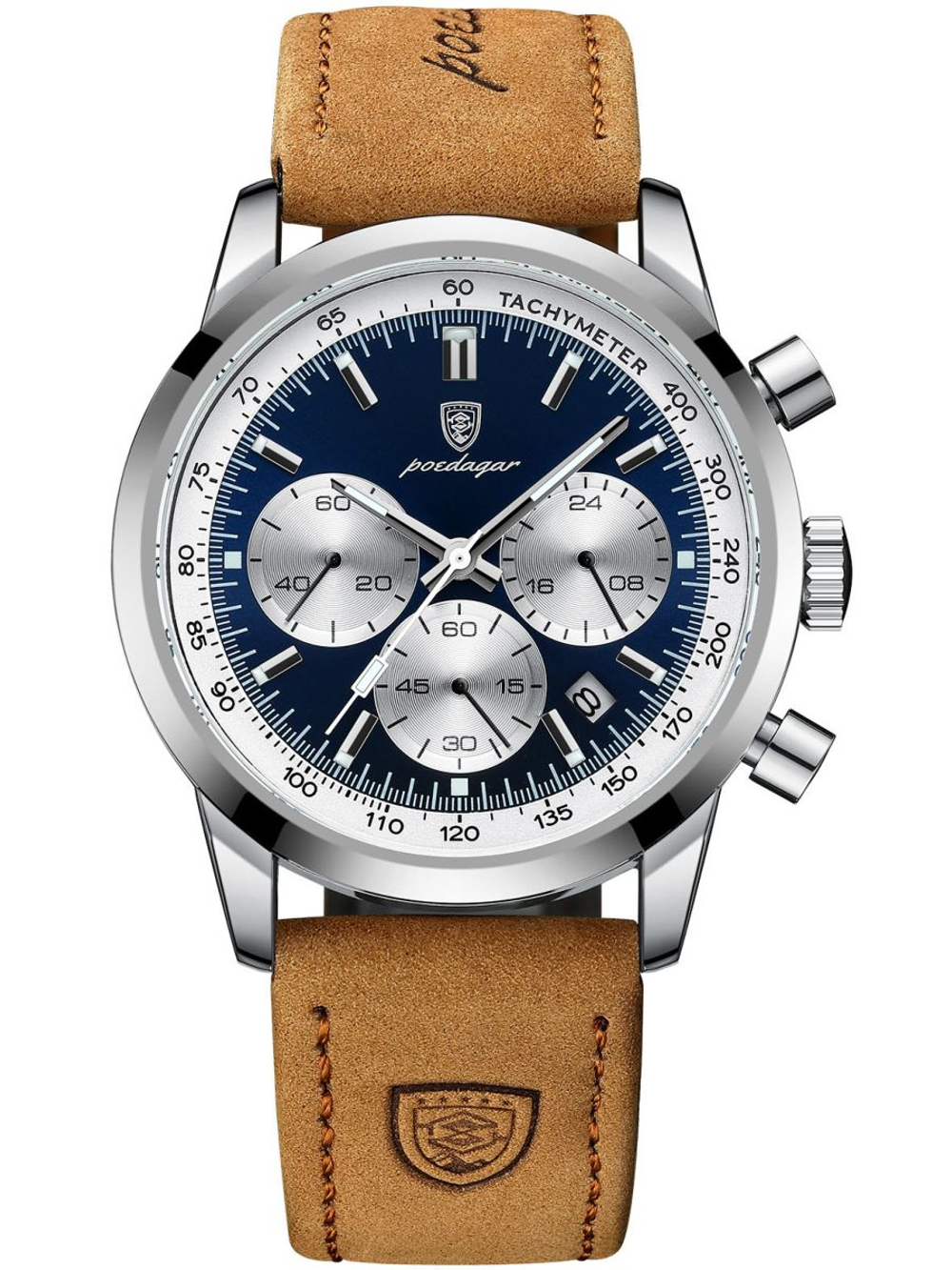 Часы мужские кварцевые SENIC 921 с кожаным ремешком (серебро)