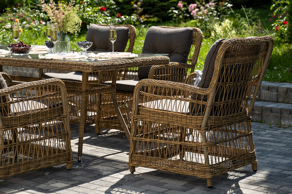 "Цесена" обеденная группа плетеная из искусственного ротанга, цвет соломенный