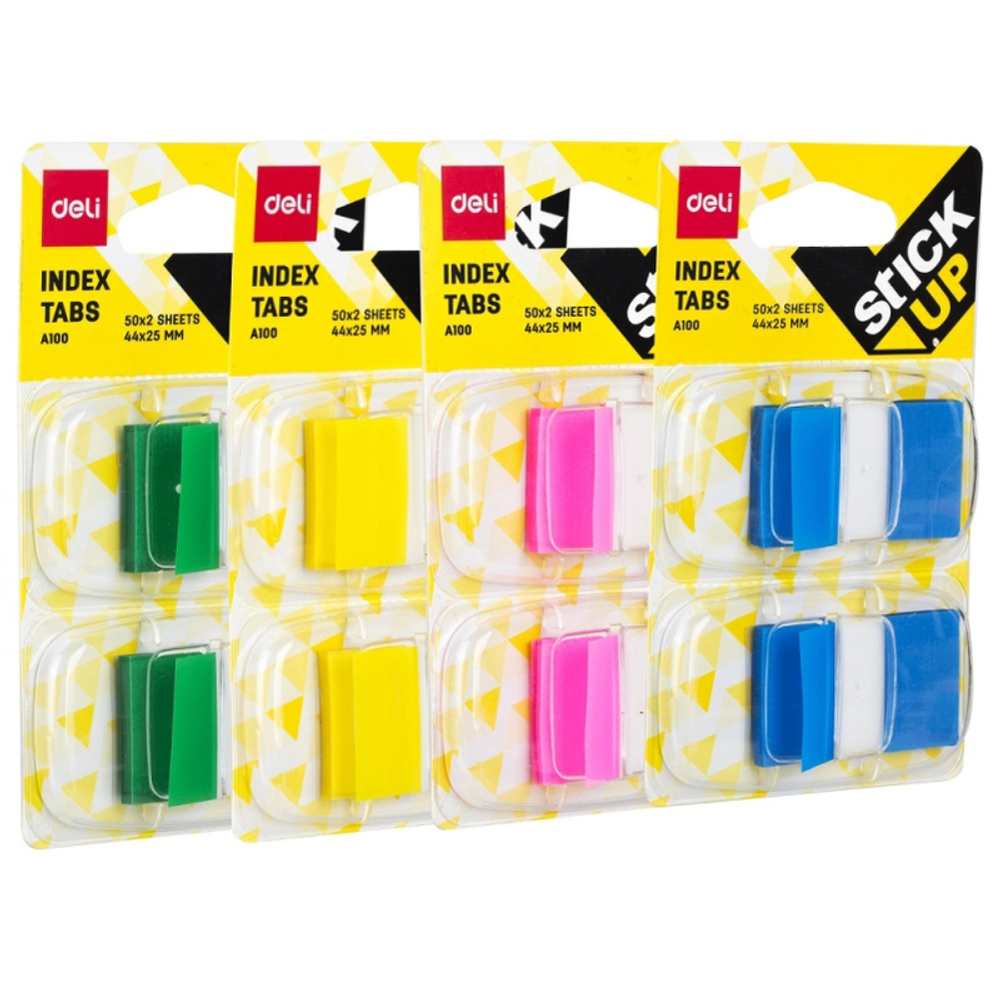 Закладки клейкие DELI 44 х 25 мм, пластиковые, ассорти, 100 листов