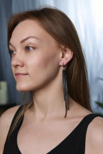 Серьги длинные цепочки на замке левербек, черные с серебряными гранями