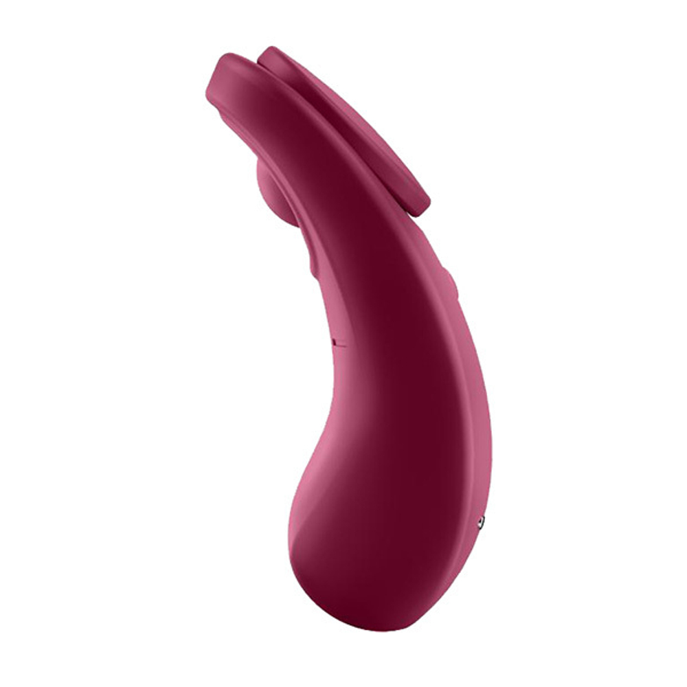 Бордовый бесшумный вибромассажер 8,6см в трусики Satisfyer Sexy Secret