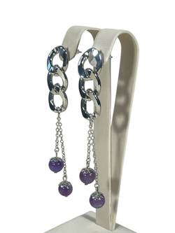 Серьги Цепь с подвесками, Аметист, фиолетовый
