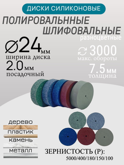 Диски шлифовальные/полировальные Tornadotool, 5 шт, 24 х 7,5 х 2 мм, с держателем