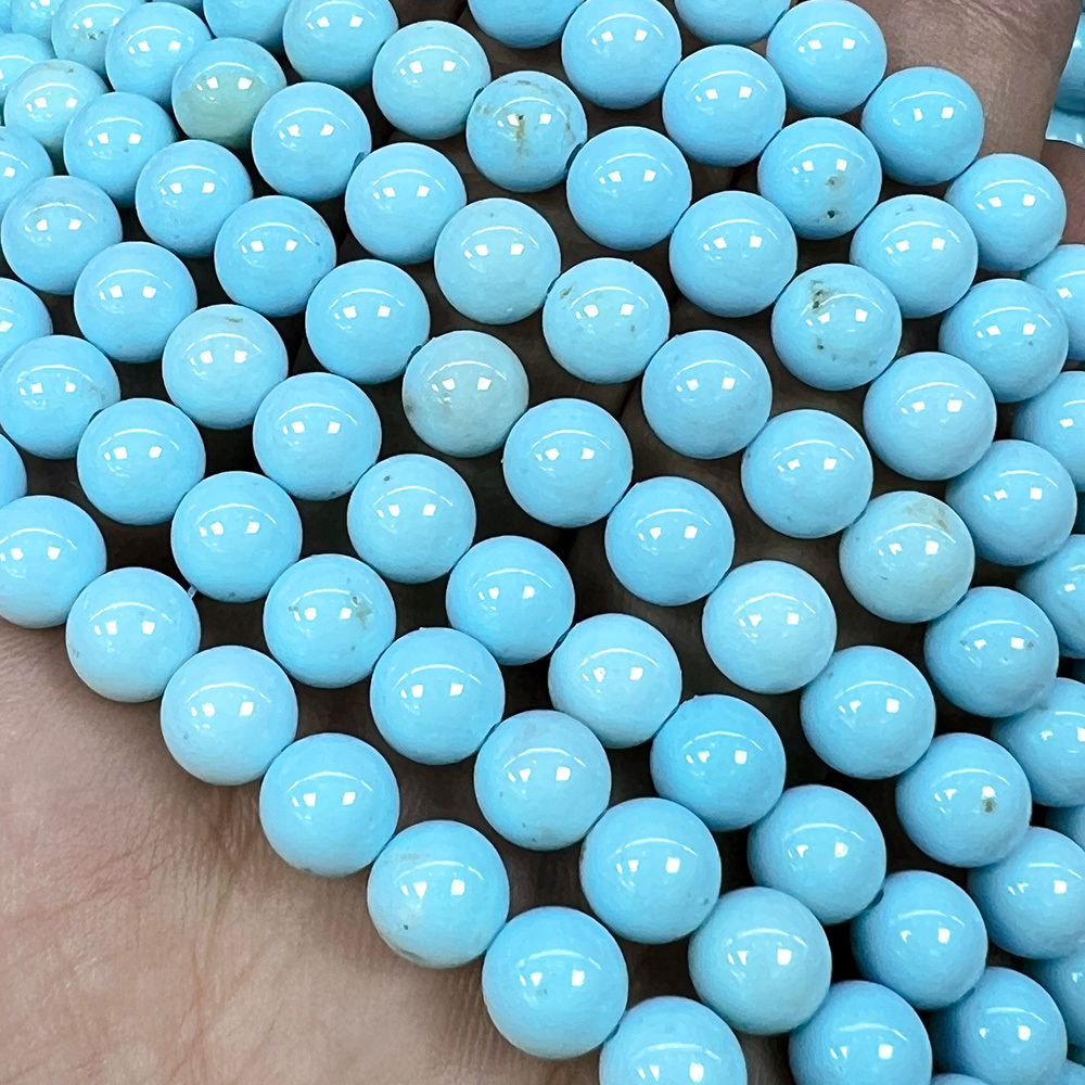 Турквенит Голубой натуральный, бусины шарик 6/8/10/12 мм, на нитке 38 см