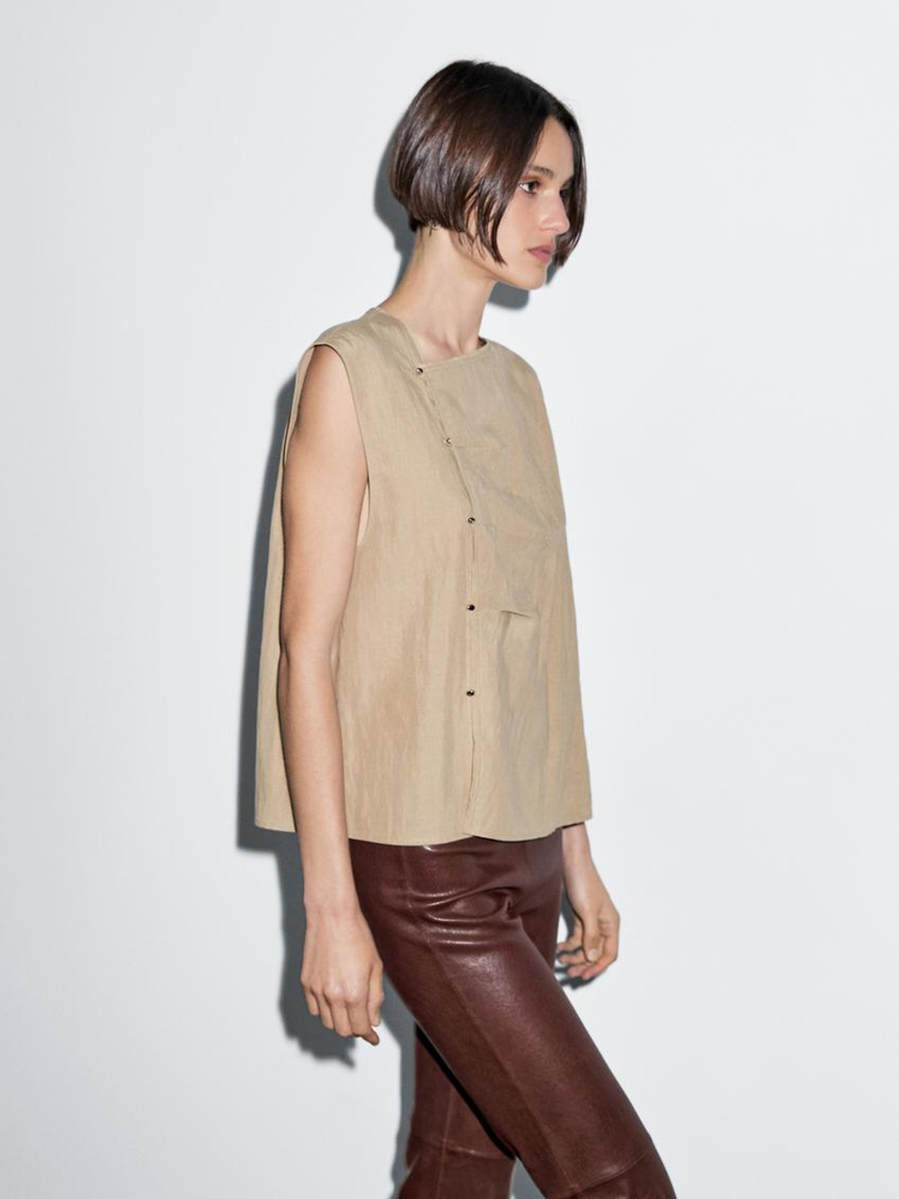 Massimo Dutti Блуза с серебристыми пуговицами сбоку, черепичный