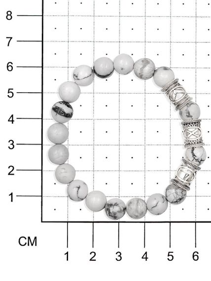 Браслет из натурального магнезита с рунами Кеназ, Гебо, Лагуз - Женская привлекательность на размерной сетке