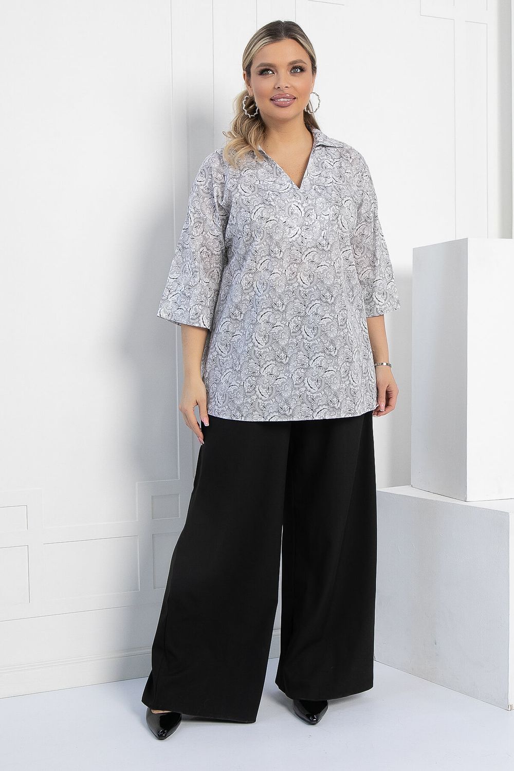 Блуза Легкость движения (бело-серая) Б12966-30М LT Collection