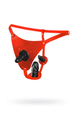 Универсальные страпон-трусики для тройного проникновения Vac-U-Lock (красные) (Цвет: красный с черным)