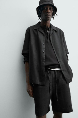 ZARA ШОРТЫ RELAXED FIT ИЗ 100% ЛЬНА, ЧЕРНЫЙ