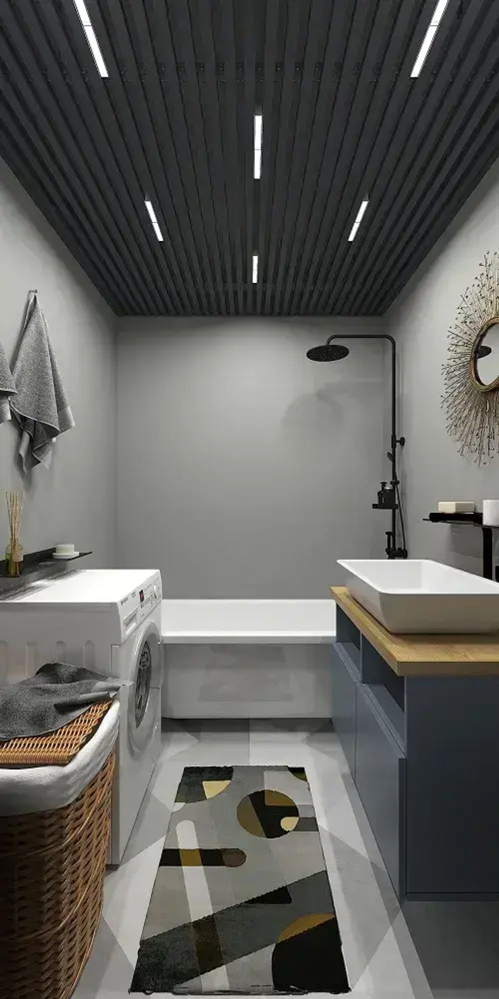 Комплект 2х2м кубообразного реечного алюминиевого потолка CESAL AR С 30/27 Графит (для ванной, входных групп, санузлов и лоджий)