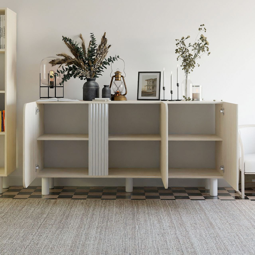 Тумба, 150х40х75, Ола, напольная, под телевизор, комод, белый / дуб шамони, Dipriz