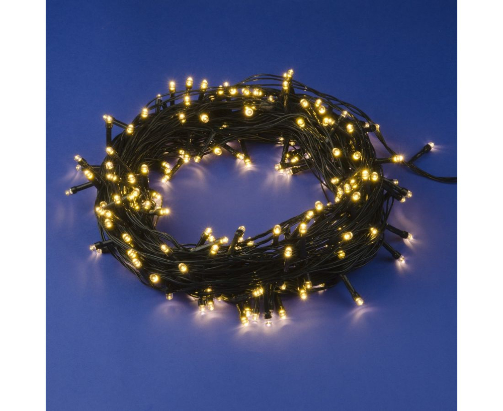 Электрогирлянда внешняя Нить 30м 300LED, теплый белый, 8 режимов, с коннектором, темно-зеленый кабел