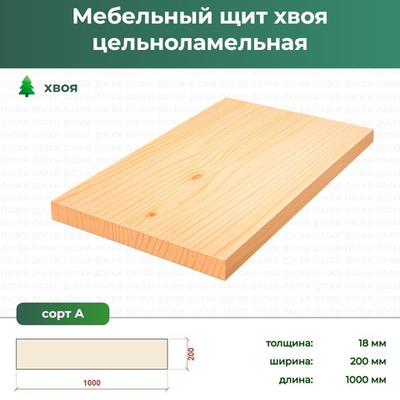 Мебельный щит Хвоя цельноламельный, 18×200×1000 мм, сорт А