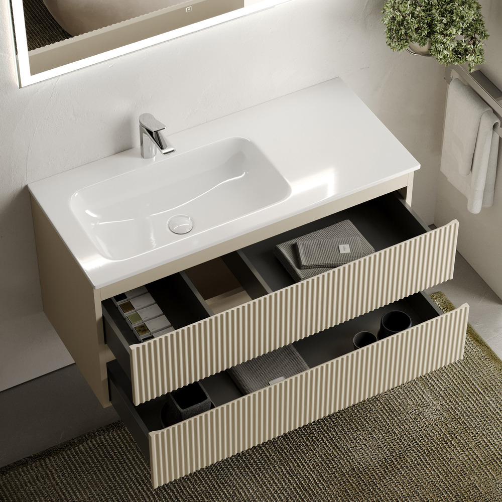 Тумба подвесная под раковину Sancos Snob R левая, Beige Soft 995х445х500