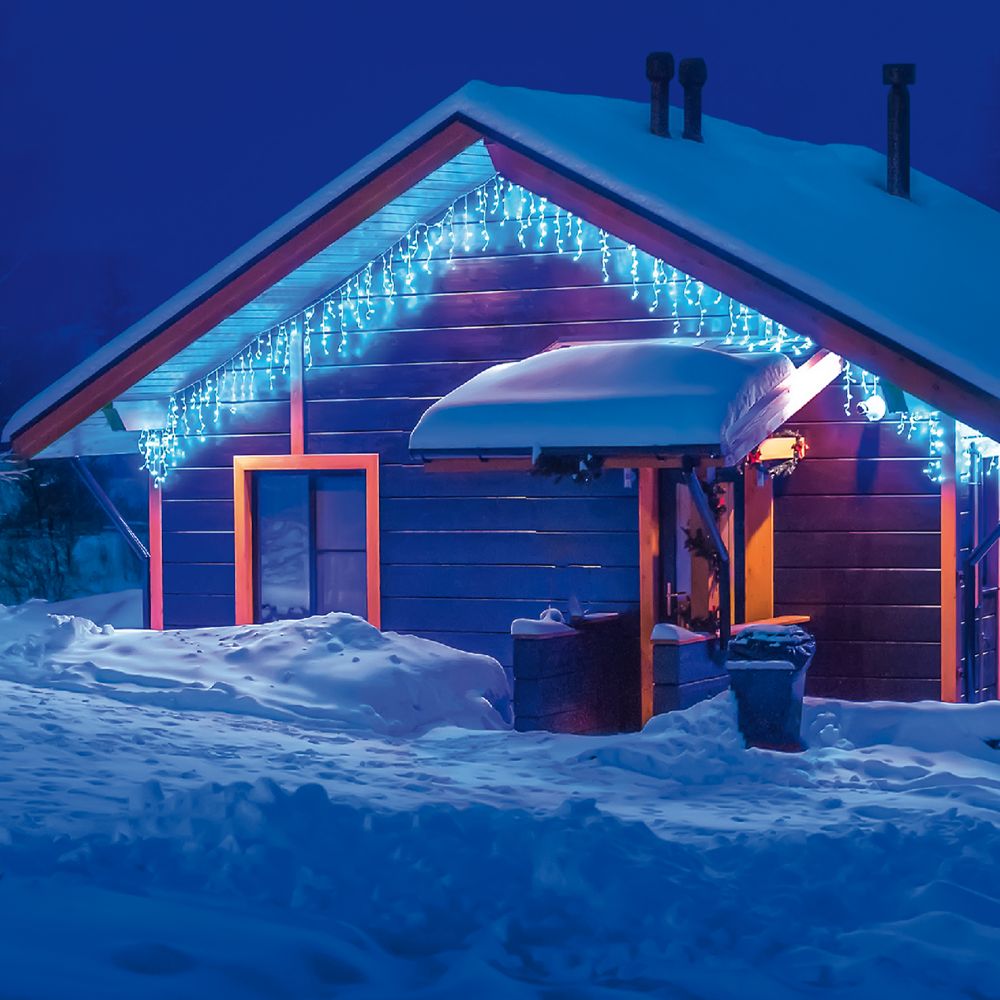 ULD-B12006-195-TTK ICEBLUE-WHITE IP44 Бахрома светодиодная с эффектом мерцания. 12м. Соединяемая. 195 светодиодов. Голубой и белый свет. Провод прозрачный. ТМ Uniel