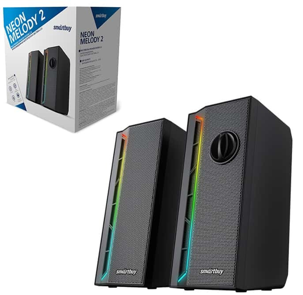 Компьютерные колонки 2.0 SmartBuy NEON MELODY 2,RGB, мощность 6Вт, USB, черные (SBA-4600)