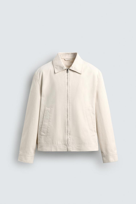 ZARA КУРТКА-РУБАШКА ИЗ ТКАНИ С РЕЛЬЕФОМ НА МОЛНИИ, ЭКРЮ