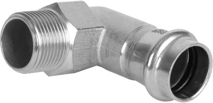 Пресс-угольник 90° из нержавеющей стали с переходом на наружную резьбу 22х3/4"