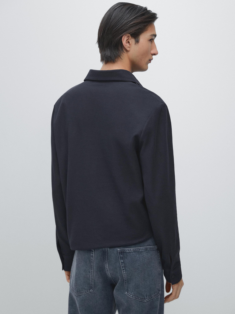 Massimo Dutti Поло из рельефной ткани пике с длинными рукавами, темно-синий