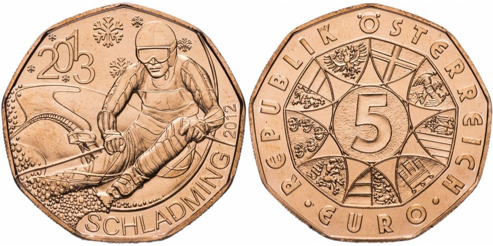Австрия 5 евро, 2012 Чемпионат мира по горнолыжному спорту, Шладминг aUNC