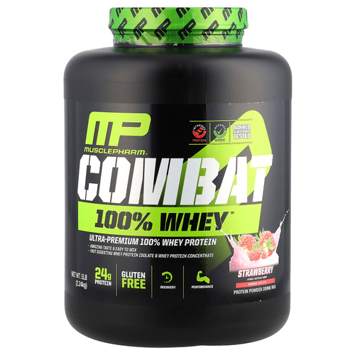 MusclePharm, Combat® 100% сывороточный протеин в порошке, со вкусом клубники, 2,24 кг (5 фунтов)