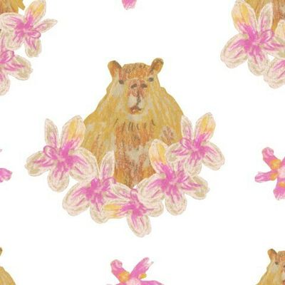 Бесшовный принт с Капибарами восковыми мелками