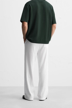 ZARA ЖАККАРДОВЫЕ БРЮКИ СВОБОДНОГО КРОЯ, ЖЕЛТОВАТО-БЕЛЫЙ