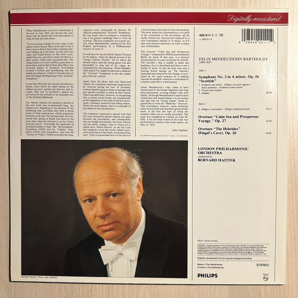 Мендельсон - Симфония №3, Увертюры (Голландия 1986г.)