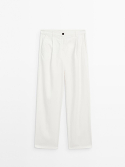 Massimo Dutti Брюки свободного кроя из смесового хлопка, кремовый