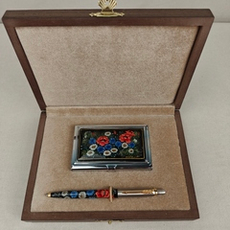 Набор "Полевые цветы" визитница с ручной росписью Палех и ручка Parker