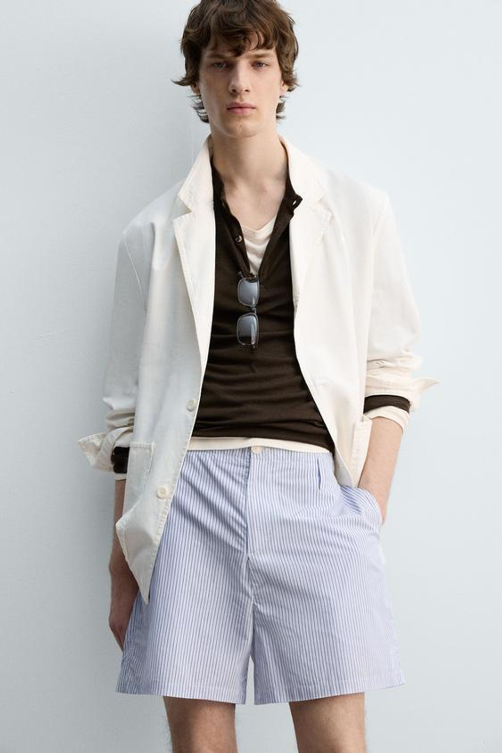 ZARA ШОРТЫ В ПОЛОСКУ — LIMITED EDITION, НЕБЕСНО-ГОЛУБОЙ