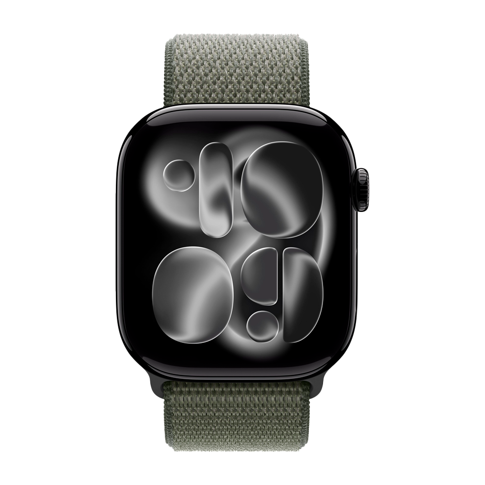 Умные часы Apple Watch Series 11 GPS, 46mm, Jet Black Aluminium Case with Forest Sport Loop