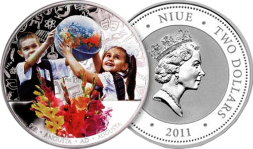 2 доллара. Школа День знаний 1 Сентября Доска. Ниуэ. 2011 г. PROOF