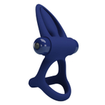 Синее эрекционное кольцо с 10 режимами вибрации и подхватом мошонки (Цвет: синий)