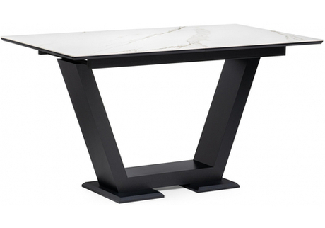 Керамический стол Woodville на тумбе Иматра 140(180)х80х76 белый мрамор, черный