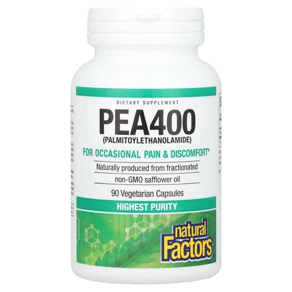 Natural Factors, PEA400, пальмитоилэтаноламид, 400 мг, 90 вегетарианских капсул