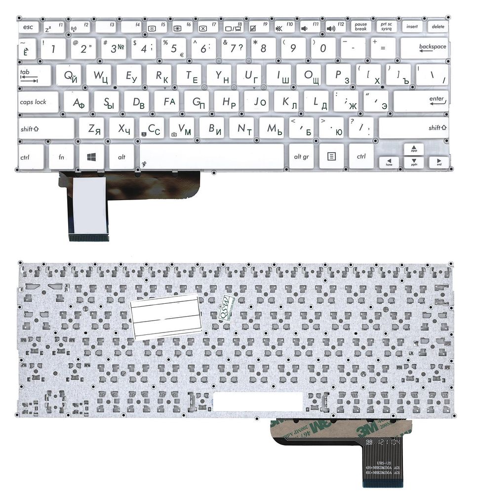 Клавиатура для ноутбука Asus X201, X201E, X202, X202E, VivoBook S200, S200E Series (Белая, без рамки)