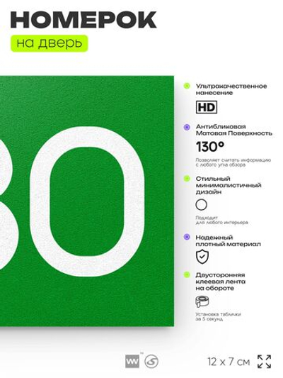 Номер на дверь 230, табличка на дверь для офиса, квартиры, кабинета, аудитории, склада, зеленая 120х70 мм, Айдентика Технолоджи